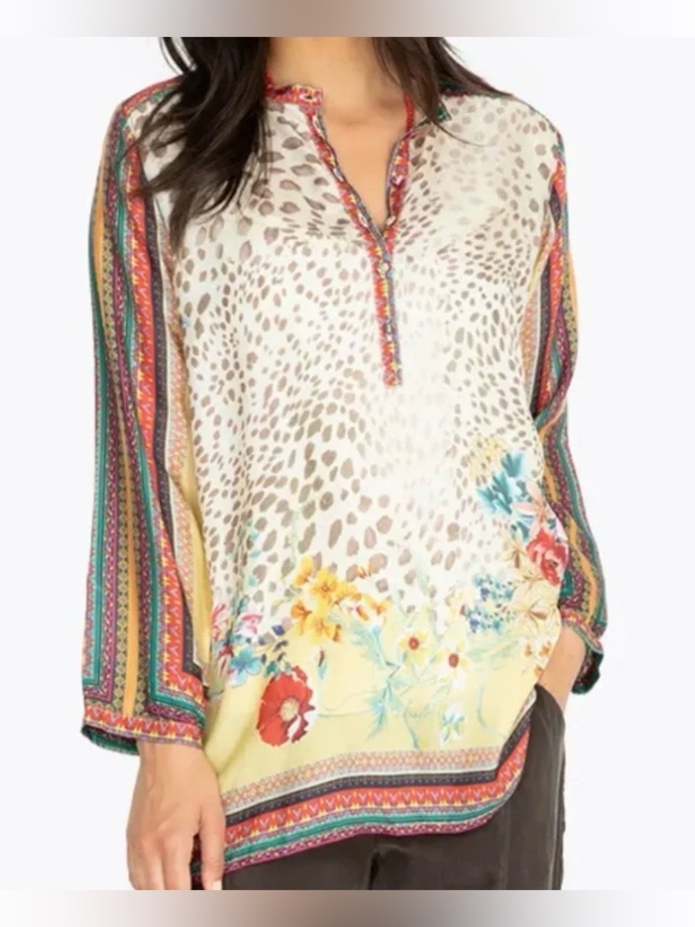 Johnny Was silk tunic top Medium